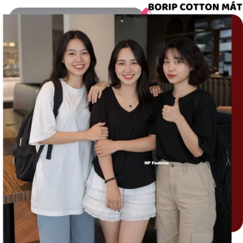 Áo thun phom suông rộng cổ tim nữ  basic, áo phông nữ cộc ngắn tay vải cotton mịn  co giãn 4 chều thoáng mát thấm hút mồ hôi  mùa hè A10