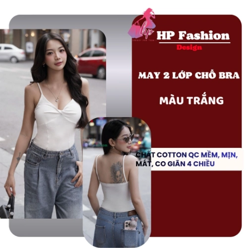 Áo hai dây nữ form dài ôm body không mút chiết eo basic xoắn v1 , áo kiểu mùa hè vải cotton QC co giãn  size S M L XL 2XL 3XL có bigsize  HP106