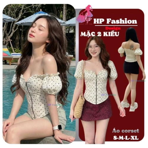 [Mua TĂNG 1 size so bảng SIZE ] Áo corset tay phồng, áo kiểu body trễ vai mùa hè vải lụa cotton QC lưng chun  size S M L XL 2XL 3XL có bigsize  HP107