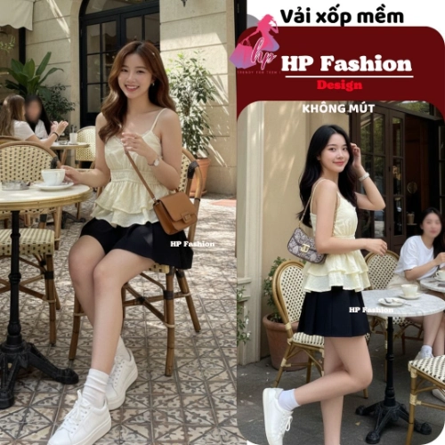 Áo 2 dây ôm eo,che bụng tôn dáng, áo kiểu hai dây không mút tùng 2 lớp xòe phối ren sang chảnh mùa hè A7