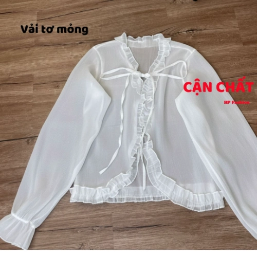 Áo khoác cardigan mặc ngoài, mỏng xuyên thấu, áo nữ kiểu nữ basic vải tơ nến viền bèo  dây cột phối áo và đầm mùa hè A9