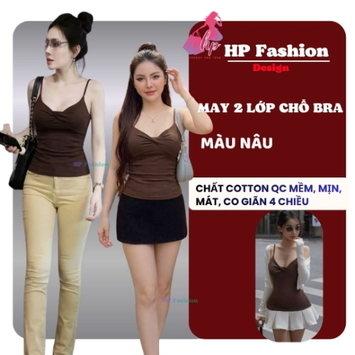 Áo hai dây nữ form dài ôm body không mút chiết eo basic xoắn v1 , áo kiểu mùa hè vải cotton QC co giãn  size S M L XL 2XL 3XL có bigsize  HP106