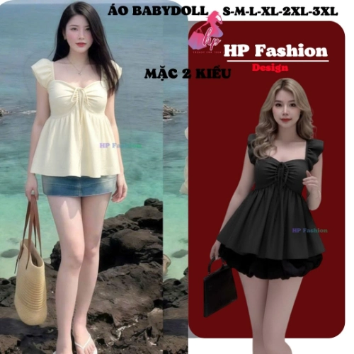Áo babydoll nữ tay cánh tiên form che bung, áo kiểu dây rút vòng 1 tôn dáng lưng chun ôm eo HP111