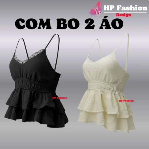 Áo 2 dây ôm eo,che bụng tôn dáng, áo kiểu hai dây không mút tùng 2 lớp xòe phối ren sang chảnh mùa hè A7