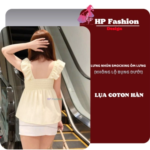 Áo babydoll nữ tay cánh tiên form che bung, áo kiểu dây rút vòng 1 tôn dáng lưng chun ôm eo HP111
