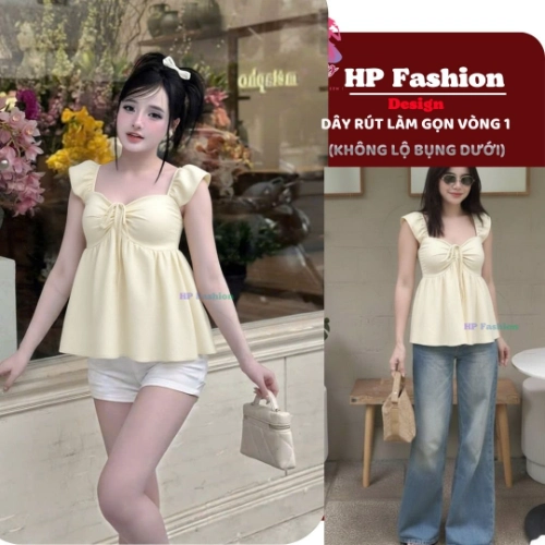 Áo babydoll nữ tay cánh tiên form che bung, áo kiểu dây rút vòng 1 tôn dáng lưng chun ôm eo HP111