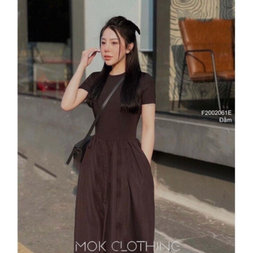 Đầm maxi dài tay ngắn có túi, váy xoè đi biển đi dự tiêc màu đen VD985