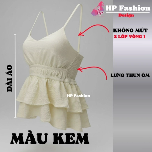 Áo 2 dây ôm eo,che bụng tôn dáng, áo kiểu hai dây không mút tùng 2 lớp xòe phối ren sang chảnh mùa hè A7