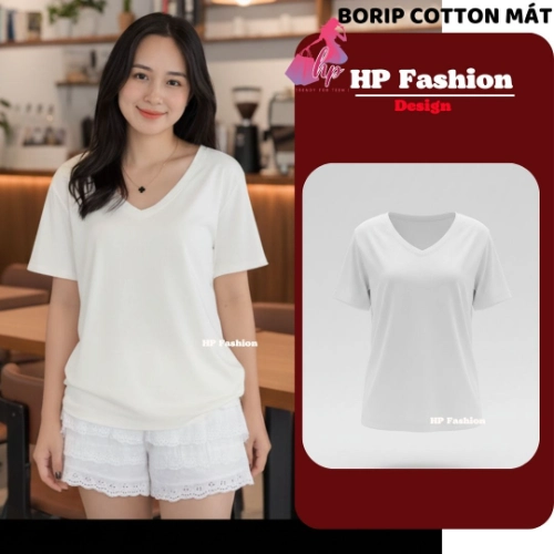 Áo thun phom suông rộng cổ tim nữ  basic, áo phông nữ cộc ngắn tay vải cotton mịn  co giãn 4 chều thoáng mát thấm hút mồ hôi  mùa hè A10