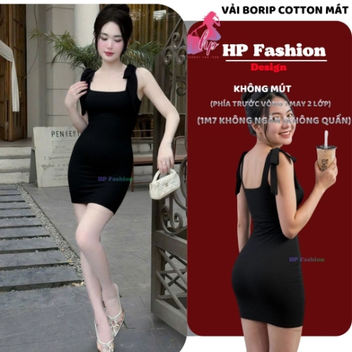 Đầm hai dây bản to DÂY NƠ không mút ôm body  dáng ngắn  , váy kiểu trơn basic  đen đỏ xanh có bigsize vải thoáng mát mùa hè tôn dáng sang chảnh HP112