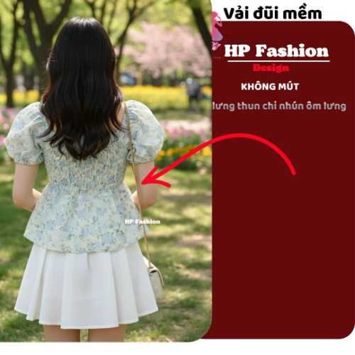Áo babydoll tay phồng cổ tim khoét sâu phối ren, che bụng dưới , áo kiểu nữ vải đũi mùa hè đi biển size S M L XL   A4