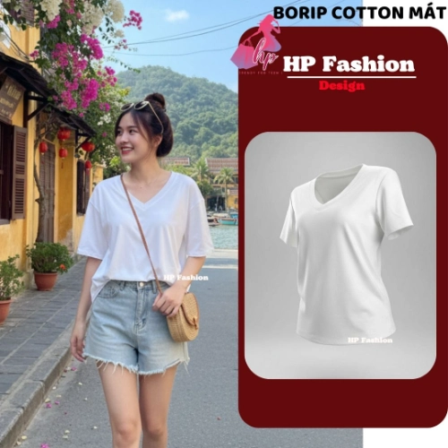 Áo thun phom suông rộng cổ tim nữ  basic, áo phông nữ cộc ngắn tay vải cotton mịn  co giãn 4 chều thoáng mát thấm hút mồ hôi  mùa hè A10