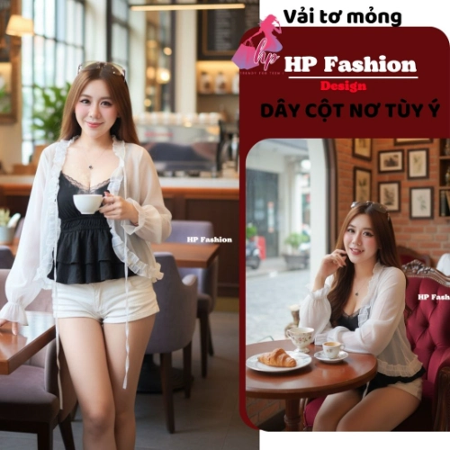 Áo khoác cardigan mặc ngoài, mỏng xuyên thấu, áo nữ kiểu nữ basic vải tơ nến viền bèo dây cột phối áo và đầm mùa hè A9