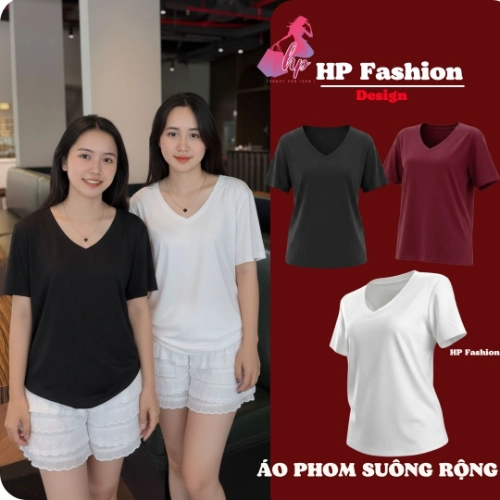 Áo thun phom suông rộng cổ tim nữ  basic, áo phông nữ cộc ngắn tay vải cotton mịn  co giãn 4 chều thoáng mát thấm hút mồ hôi  mùa hè A10
