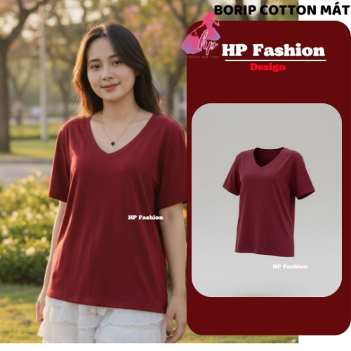 Áo thun phom suông rộng cổ tim nữ  basic, áo phông nữ cộc ngắn tay vải cotton mịn  co giãn 4 chều thoáng mát thấm hút mồ hôi  mùa hè A10