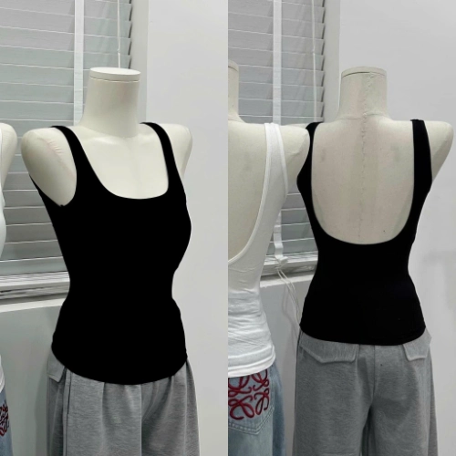 Áo hai dây hở lưng phom dài ôm body, áo kiểu nữ mùa hè thun co giãn màu đen trắng nâu đi chơi tôn dáng sang chảnh G822 Top Women có bigsize