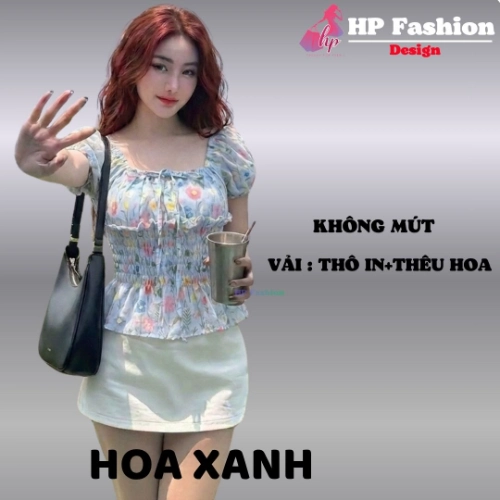 Áo THÊU HOA trễ bệt vai ôm  body tùng xòe nhún eo, áo kiểu nữ vải xốp nhăn mùa hè đi biển size S M L XL 2XL 3XL  HP110