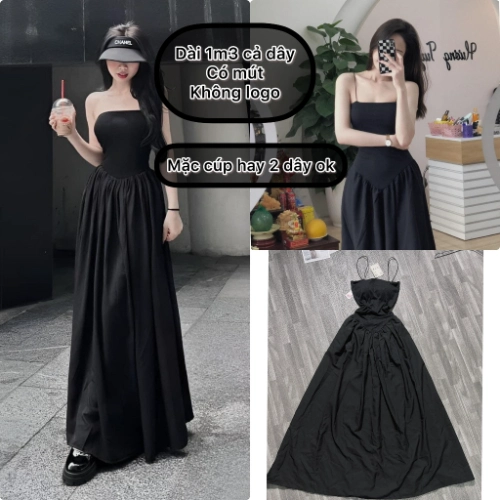 Đầm hai dây xoè, váy body phối thân dáng xoè màu đen sang chảnh dự tiệc hàn quốc VD344 Nữ Women Dress Voan Voi