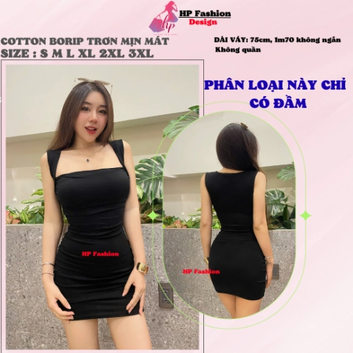Đầm sát nách ôm body dáng ngắn không mút, váy kiểu trơn basic  đen đỏ xanh có bigsize vải thoáng mát mùa hè tôn dáng sang chảnh HP61