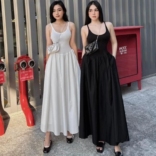 Váy maxi 2 dây dáng xòe, đầm nữ dài dự tiệc mùa hè đi biểnG33 Voan Voi Dress Women