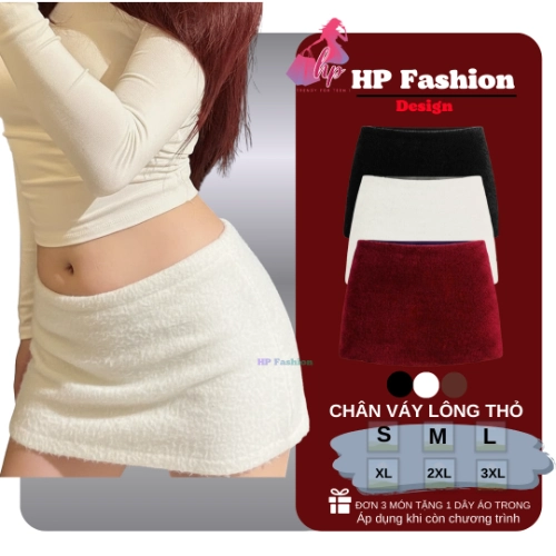 [KHÓA KÉO LƯNG] Chân váy chữ A cạp trễ dáng ngắn vải len lông thỏ Y2k, váy nữ có quần bảo hộ mặc noel tết quanh năm HP100