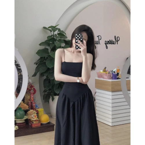 Đầm hai dây xoè, váy body phối thân dáng xoè màu đen sang chảnh dự tiệc hàn quốc VD344 Nữ Women Dress Voan Voi