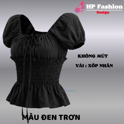 Áo trễ bệt vai ôm  body tùng xòe nhún eo, áo kiểu nữ vải xốp nhăn mùa hè đi biển size S M L XL 2XL 3XL  có bigsize HP108