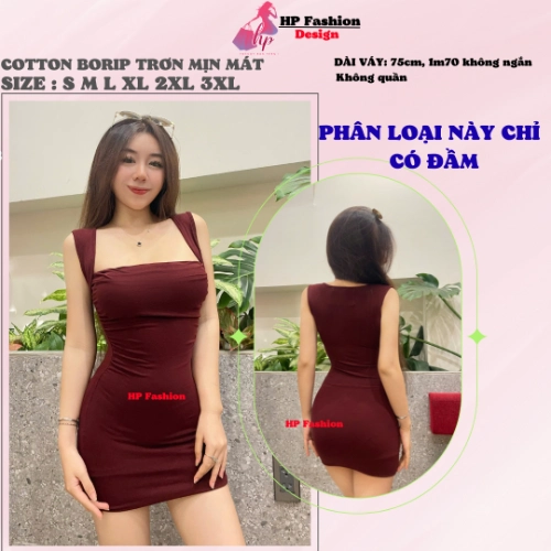Đầm sát nách ôm body dáng ngắn không mút, váy kiểu trơn basic  đen đỏ xanh có bigsize vải thoáng mát mùa hè tôn dáng sang chảnh HP61