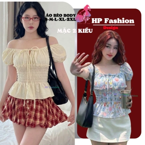 Áo THÊU HOA trễ bệt vai ôm  body tùng xòe nhún eo, áo kiểu nữ vải xốp nhăn mùa hè đi biển size S M L XL 2XL 3XL  HP110