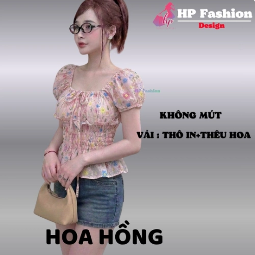 Áo THÊU HOA trễ bệt vai ôm  body tùng xòe nhún eo, áo kiểu nữ vải xốp nhăn mùa hè đi biển size S M L XL 2XL 3XL  HP110