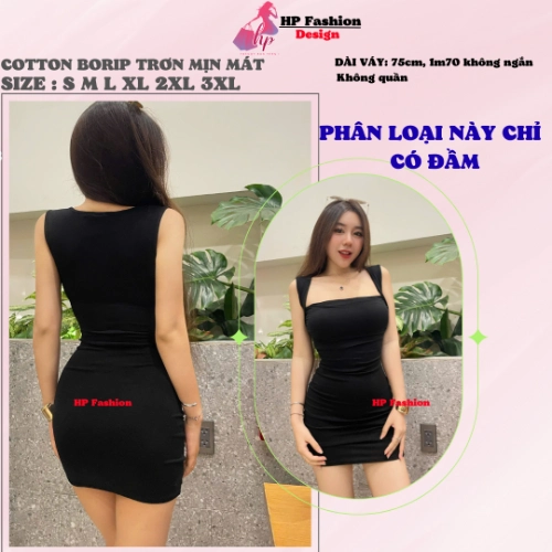 Đầm sát nách ôm body dáng ngắn không mút, váy kiểu trơn basic  đen đỏ xanh có bigsize vải thoáng mát mùa hè tôn dáng sang chảnh HP61