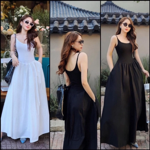 Váy maxi 2 dây dáng xòe, đầm nữ dài dự tiệc mùa hè đi biểnG33 Voan Voi Dress Women