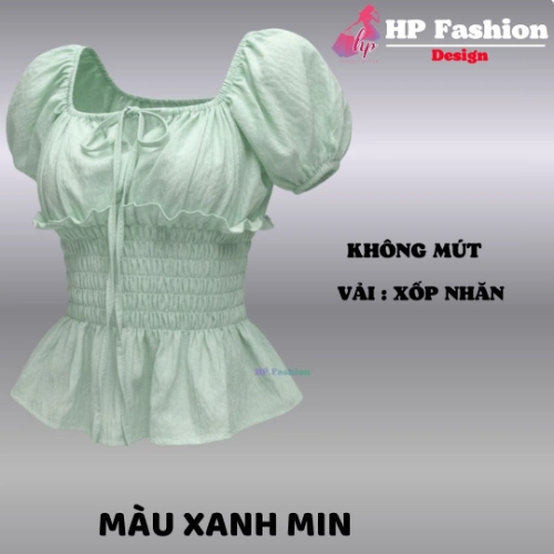 Áo trễ bệt vai ôm  body tùng xòe nhún eo, áo kiểu nữ vải xốp nhăn mùa hè đi biển size S M L XL 2XL 3XL  có bigsize HP108