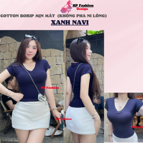 Áo thun cổ tim nữ chiết eo basic, áo phông nữ ôm body cộc ngắn tay vải cao cấp co giãn 4 chều thoáng mát thấm hút mồ