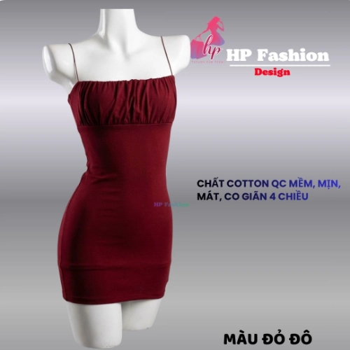 Đầm hai dây bún nhúm vòng 1 không mút ôm body  dáng ngắn  , váy kiểu trơn basic  đen đỏ xanh có bigsize vải thoáng mát mùa hè tôn dáng sang chảnh HP105