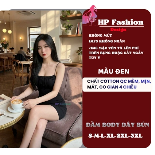 Đầm hai dây bún nhúm vòng 1 không mút ôm body  dáng ngắn  , váy kiểu trơn basic  đen đỏ xanh có bigsize vải thoáng mát mùa hè tôn dáng sang chảnh HP105