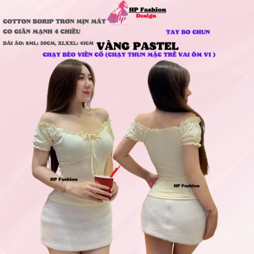 Áo thun body tay bèo ngắn nhún thun cổ vuông, áo nữ kiểu mặc được trễ vai nữ basic vải thun cotton borip trơn basic co giãn 4 chều thoáng mát thấm hút mồ hôi size S M L Xl XXL  có bigsize mùa hè HP44
