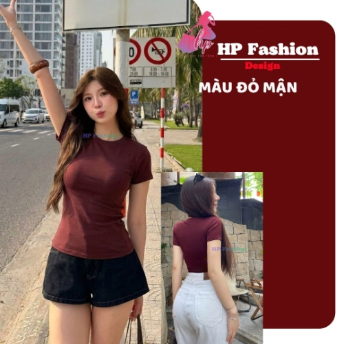 Áo thun nữ chiết eo basic cổ tròn, áo phông nữ ôm body cộc ngắn tay vải cao cấp co giãn 4 chều thoáng mát thấm hút mồ hôi baby tee có bigsize mùa hè HP30