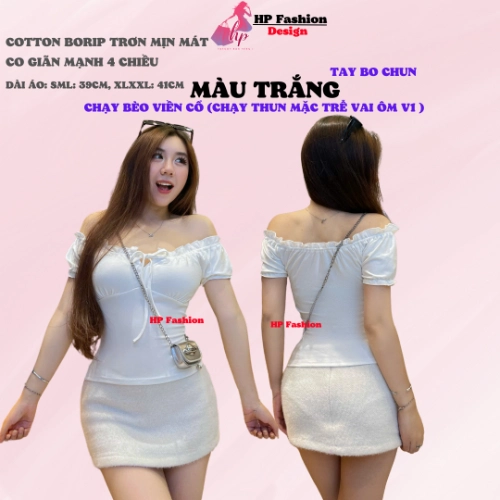 Áo thun body tay bèo ngắn nhún thun cổ vuông, áo nữ kiểu mặc được trễ vai nữ basic vải thun cotton borip trơn basic co giãn 4 chều thoáng mát thấm hút mồ hôi size S M L Xl XXL  có bigsize mùa hè HP44