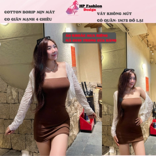 [KÈM QUẦN] Đầm ôm body ống dáng ngắn có quần HP FASHION, váy kiểu trơn basic không mút đen nâu đỏ xanh có bigsize vải cotton mịn thoáng mát mùa hè tôn dáng sang chảnh HP35