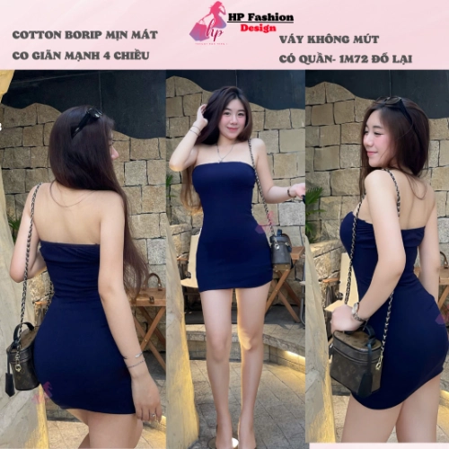[KÈM QUẦN] Đầm ôm body ống dáng ngắn có quần HP FASHION, váy kiểu trơn basic không mút đen nâu đỏ xanh có bigsize vải cotton mịn thoáng mát mùa hè tôn dáng sang chảnh HP35