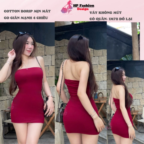 [KÈM QUẦN] Đầm ôm body ống dáng ngắn có quần HP FASHION, váy kiểu trơn basic không mút đen nâu đỏ xanh có bigsize vải cotton mịn thoáng mát mùa hè tôn dáng sang chảnh HP35