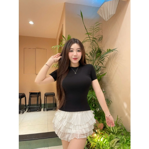 Áo thun nữ chiết eo basic cổ tròn, áo phông nữ ôm body cộc ngắn tay vải cao cấp co giãn 4 chều thoáng mát thấm hút mồ hôi baby tee có bigsize mùa hè HP30