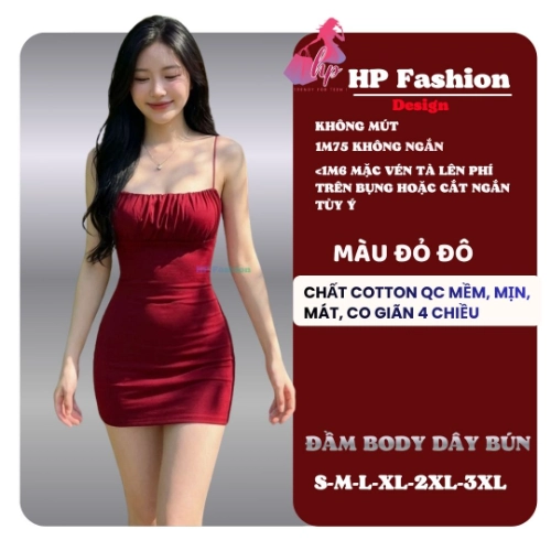 Đầm hai dây bún nhúm vòng 1 không mút ôm body  dáng ngắn  , váy kiểu trơn basic  đen đỏ xanh có bigsize vải thoáng mát mùa hè tôn dáng sang chảnh HP105