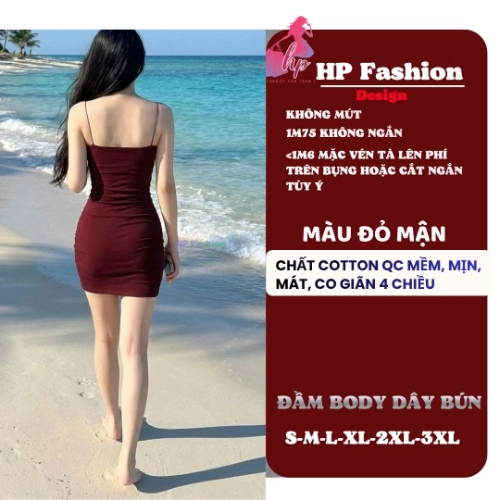 Đầm hai dây bún nhúm vòng 1 không mút ôm body  dáng ngắn  , váy kiểu trơn basic  đen đỏ xanh có bigsize vải thoáng mát mùa hè tôn dáng sang chảnh HP105