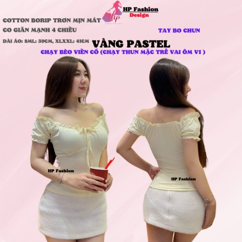 Áo thun body tay bèo ngắn nhún thun cổ vuông, áo nữ kiểu mặc được trễ vai nữ basic vải thun cotton borip trơn basic co giãn 4 chều thoáng mát thấm hút mồ hôi size S M L Xl XXL  có bigsize mùa hè HP44