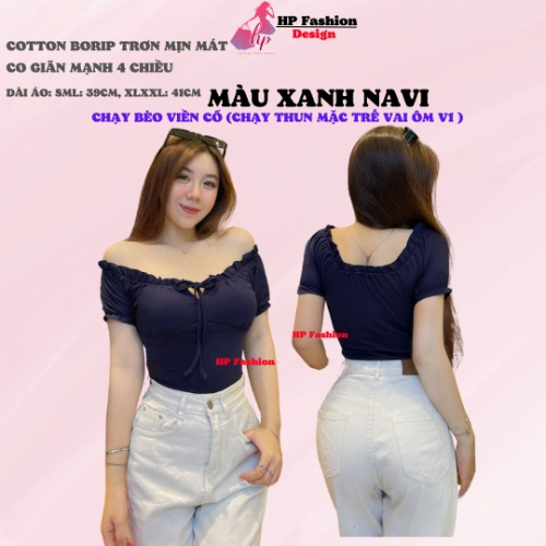 Áo thun body tay bèo ngắn nhún thun cổ vuông, áo nữ kiểu mặc được trễ vai nữ basic vải thun cotton borip trơn basic co giãn 4 chều thoáng mát thấm hút mồ hôi size S M L Xl XXL  có bigsize mùa hè HP44