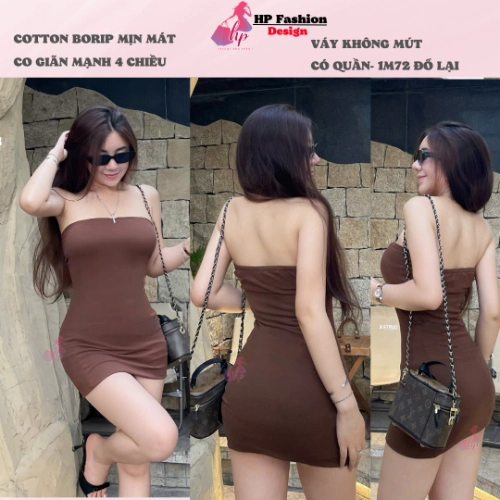 [KÈM QUẦN] Đầm ôm body ống dáng ngắn có quần HP FASHION, váy kiểu trơn basic không mút đen nâu đỏ xanh có bigsize vải cotton mịn thoáng mát mùa hè tôn dáng sang chảnh HP35