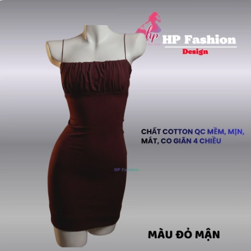 Đầm hai dây bún nhúm vòng 1 không mút ôm body  dáng ngắn  , váy kiểu trơn basic  đen đỏ xanh có bigsize vải thoáng mát mùa hè tôn dáng sang chảnh HP105