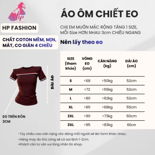 Áo thun nữ body tay ngắn viền màu chiết eo basic cổ tròn, áo phông nữ cộc tay vải cotton QC co giãn  size S M L XL 2XL 3XL có bigsize  HP104